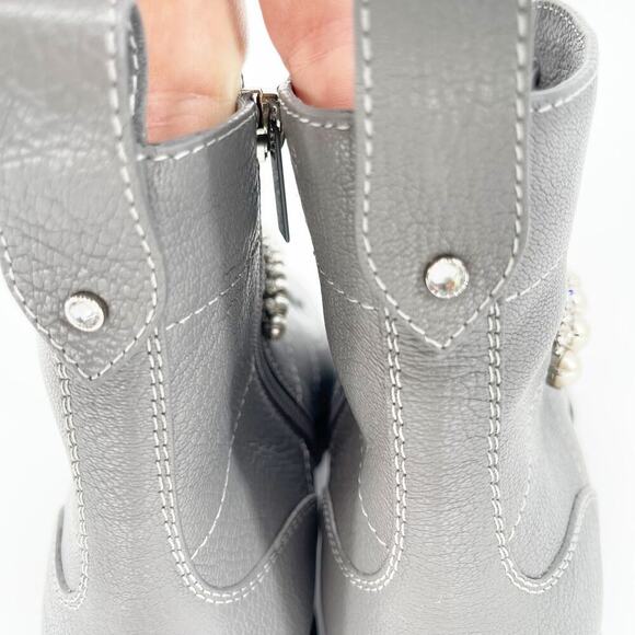 Jimmy Choo Gray Leather Cruz Flat Pearl-embellished Ankle Boots Grey IT 39.5 - Picture 11 of 16